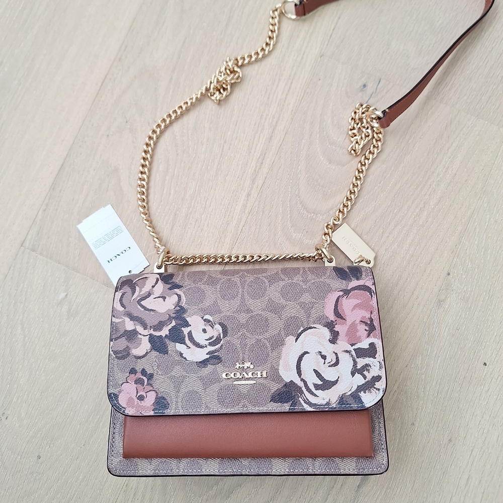 NWT Coach Klare Crossbody Bag Signature Canvas Rose Print Brown Medium Handbag